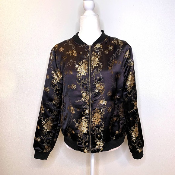 Missguided Satin Floral Embroidered Bomber Jacket - Picture 2 of 13